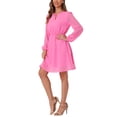 thumbnail image 4 of Vestido de fiesta de mujer Inspire Chic con escote en V, mangas largas, falda acampanada y diseño de estrellas doradas, talla XS, color rosa oscuro, 4 of 6
