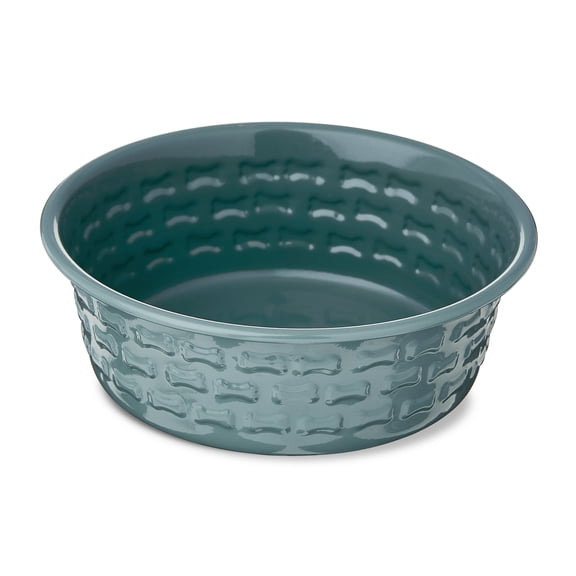 Vibrant Life Small Stainless Steel Embossed Dog Bowl, Green Bones