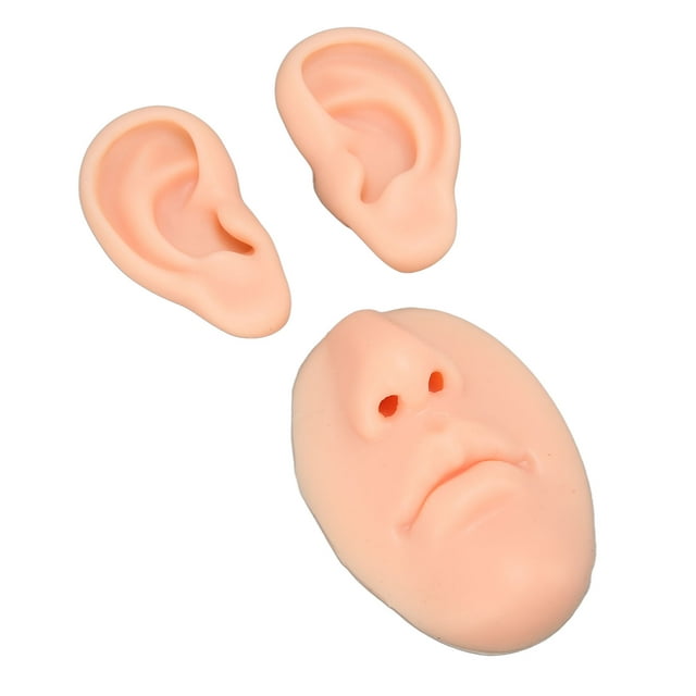 3PCS Nose and Mouth Model, Soft Silicone Ear Model, Simulated 3D Nose and Mouth Model Display Prop Teaching Tool for Piercing Practice