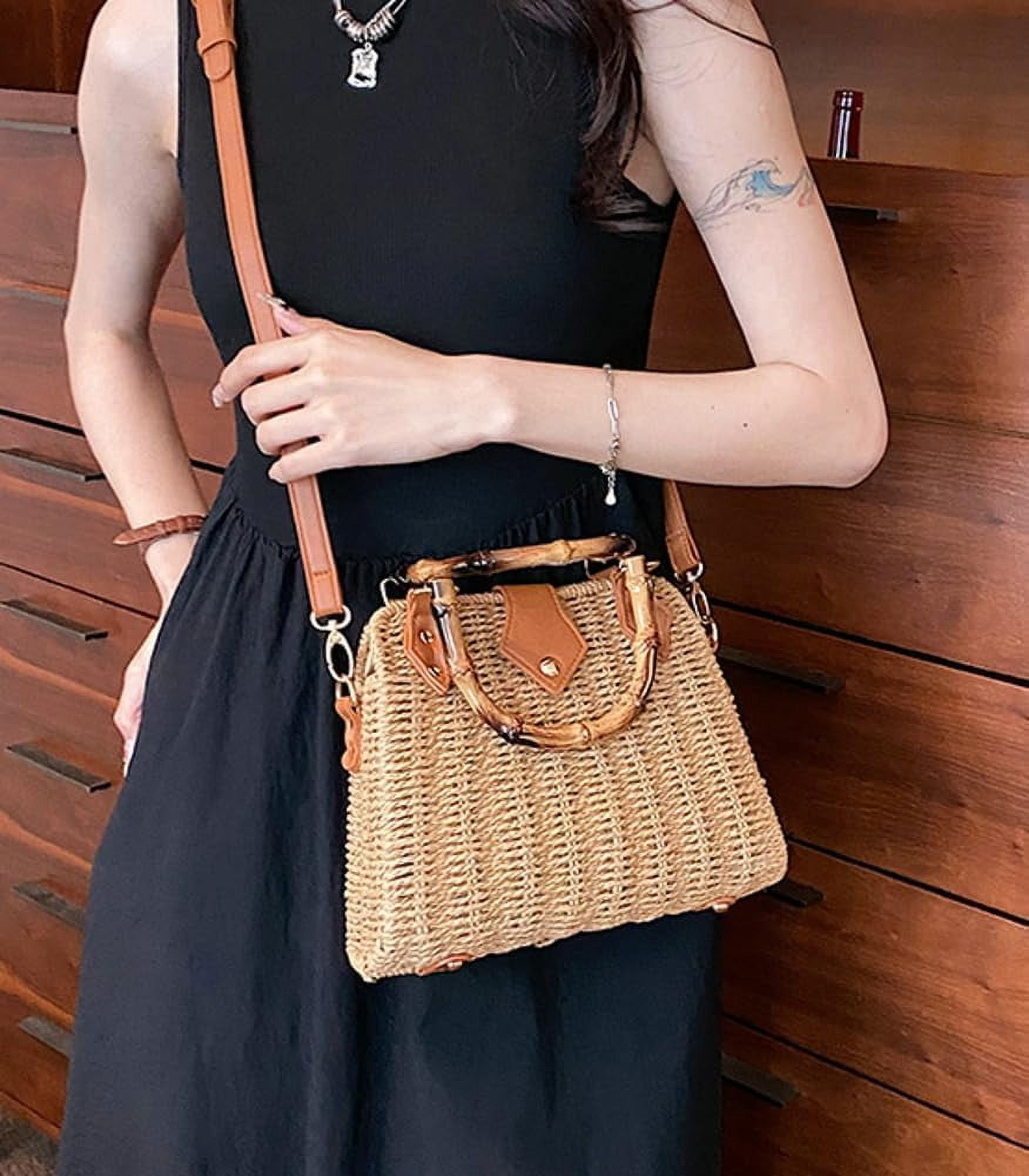 esunarty Women’s Summer Handwoven Straw Bag Top-Handle Purse & Crossbody Clutch, Khaki