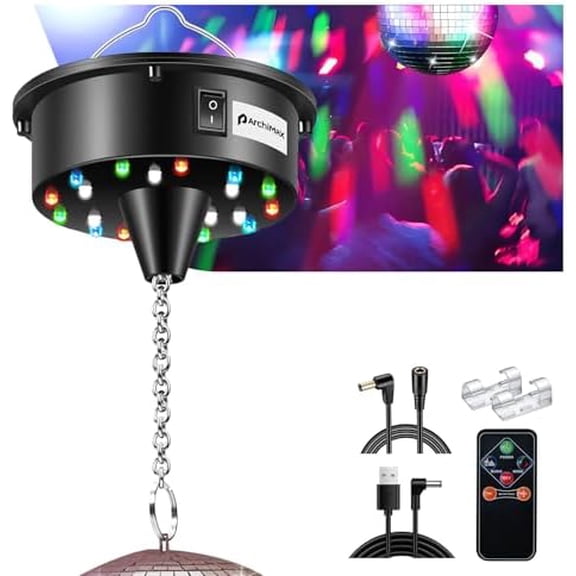 Disco Ball Motor with Light, Party Lights with Remote,6-12RPM Adjustable Speed Rotating Disco Motor,for 4''~ 24'' Mirror Ball, DJ Bands KTV Bar Christmas Birthday Wedding Outdoors Party Decor