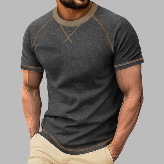 YueHuiYing Men's Fashion Solid Color Short-Sleeve Crew Neck Pullover Casual Sports Minimalist T-Shirt Top