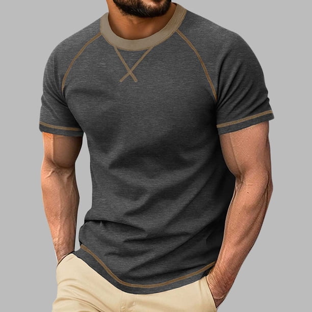 Ceisia Men's Fall/Winter Gift Casual Solid Color Round/Crew Neck Short Sleeve Top - Comfortable Daily Outdoor Wear