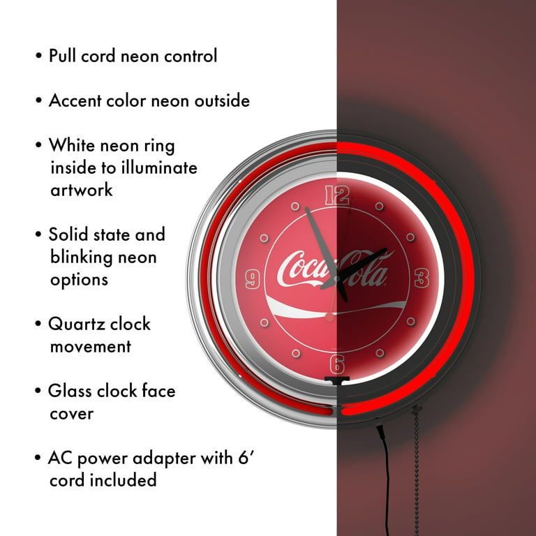 Coca-Cola Logo Retro Neon Analog Wall Clock with Pull Chain
