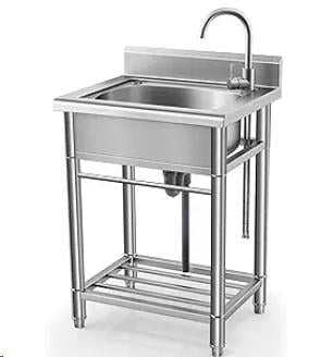 EastVita Freestanding Stainless Steel Kitchen Utility Sink 57.1x26x35.4 Inch Triple Bowl Without Faucet Heavy Duty Rust Resistant For Restaurant Kitchen Garage Outdoor
