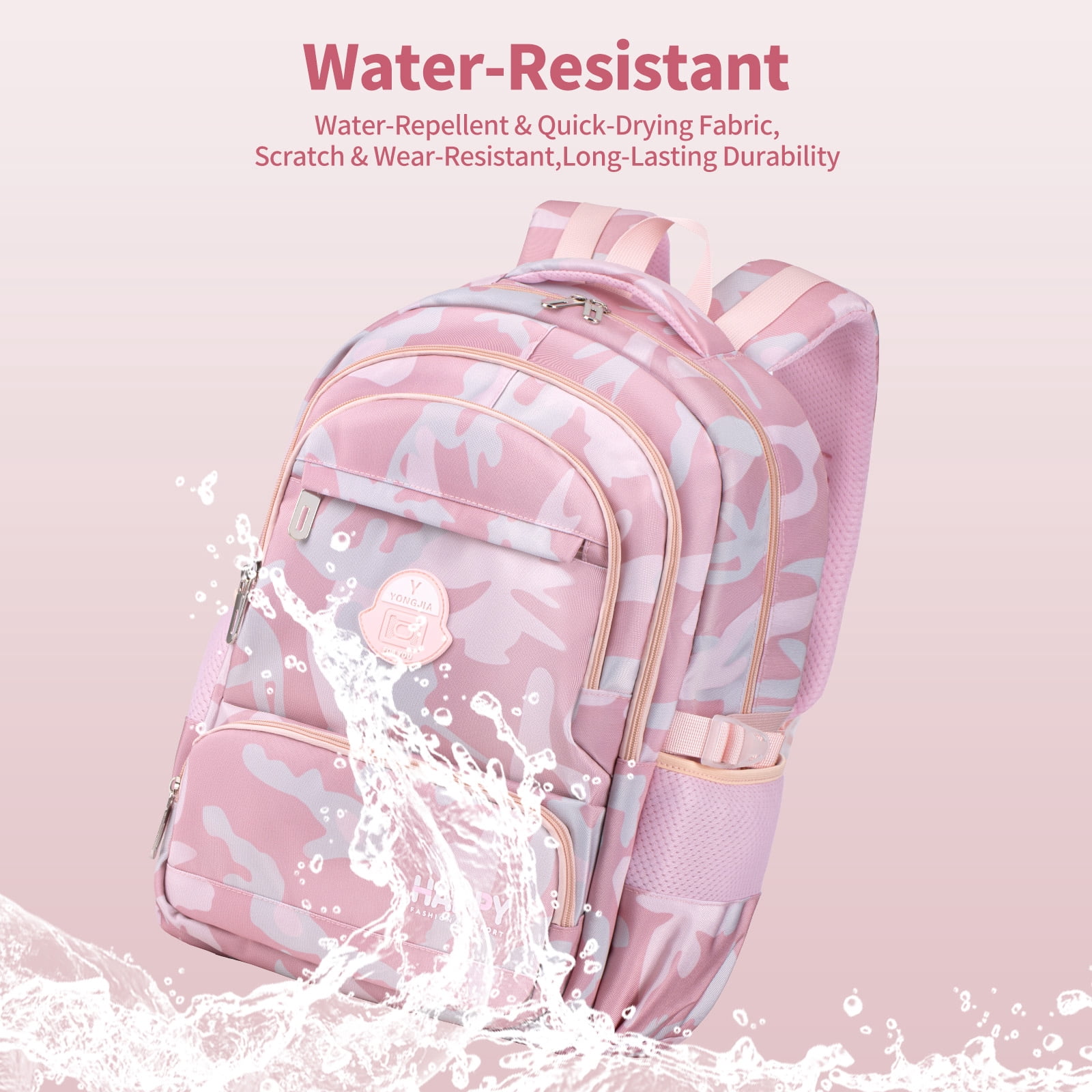 Ficcug Girls School Backpacks,Fashion School Bag for Kids Teens,35L Waterproof Students Bookbags for Elementary Middle,Pink