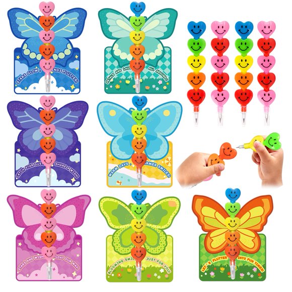 Juego de tarjetas de San Valentín JoyFiesta con lápices de corazón apilables, 28 unidades