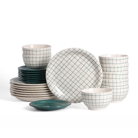 Stone Lain Ash 24-Piece Dinnerware Set Stoneware, Service for 8, Green