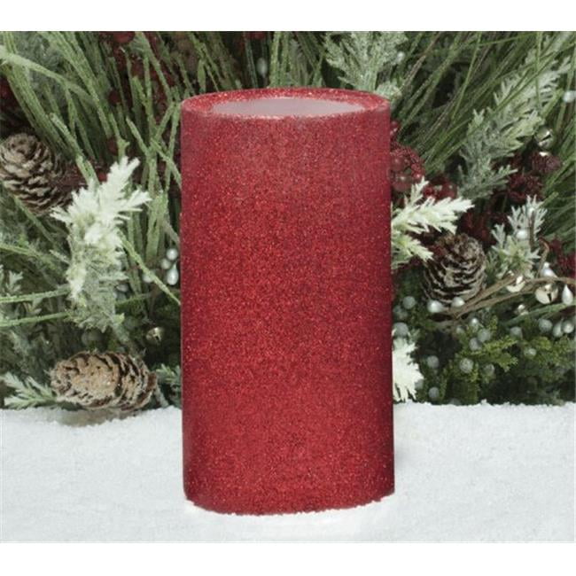 CGT26266RDGL Flameless Red Glitter Pillar Candle with Timer 3 x 6 in