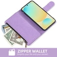 thumbnail image 3 of Compatible with Samsung Galaxy S24 FE 5G Wallet Phone Case and Tempered Glass Screen Protector Flower Faux Leather Flip Credit Card Holder Stand Zipper Cell Cover for S 24 EF S24FE 24S Women Purple, 3 of 8