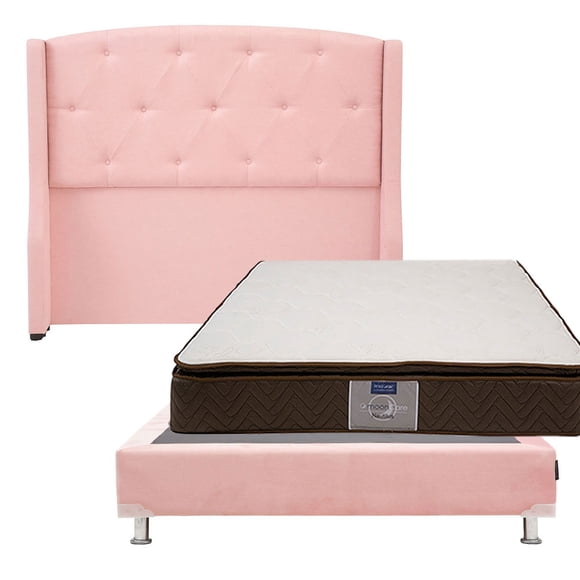 Colchón Matrimonial Nautilus + Box Base Cama + Cabecera Zefyr Rosa