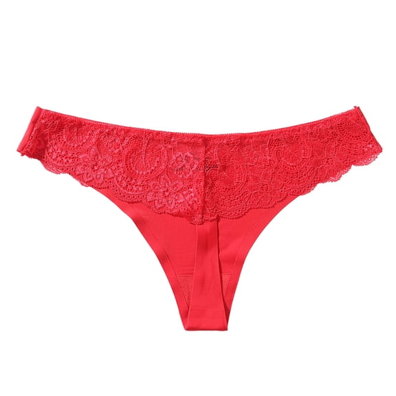 Panties for Women,Sheer Hollow Out Lace Thong Panties For Women Low Rise Waistband Comfortable Underwear,Womens Underwear,Red,L
