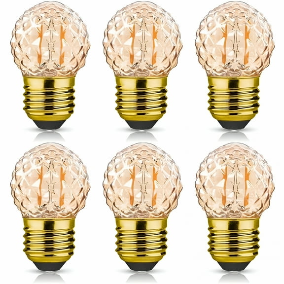 HIBIBUD G40 E26 Low Watt Smart Amber Light Bulbs,1W Small Edison Bulb Equal 10 Watt Incandescent,Pineapple Shaped Decor Light Bulb 2200K Warm White for Bedroom Lawn Patio,100 Lumens,Pack of 6