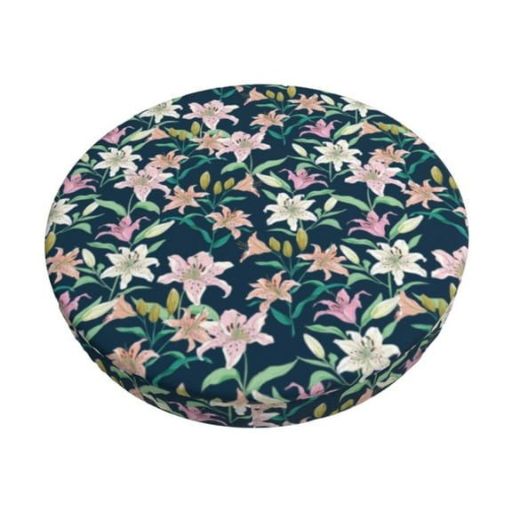 Hirioo Lilies Flowers for Round Bar Stool Seat Covers Washable Stool Cushion Slipcover Elastic Bar Chair Covers for 12-14 Inch Chair-12 inch