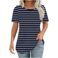 thumbnail image 2 of Summer Homenesgenics Womens Tops under $5 Women's New Short Sleeve Round Neck Pullover Chest Pleated Striped Print Top Blue L, 2 of 5