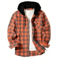 thumbnail image 4 of lcziwo Hoodies for Men Fashion Plaid Long Sleeve Shirt Shacket Casual Full Zip Hooded Sweatshirts Casual Outerwear Fall Clothes, Orange, XL, 4 of 5
