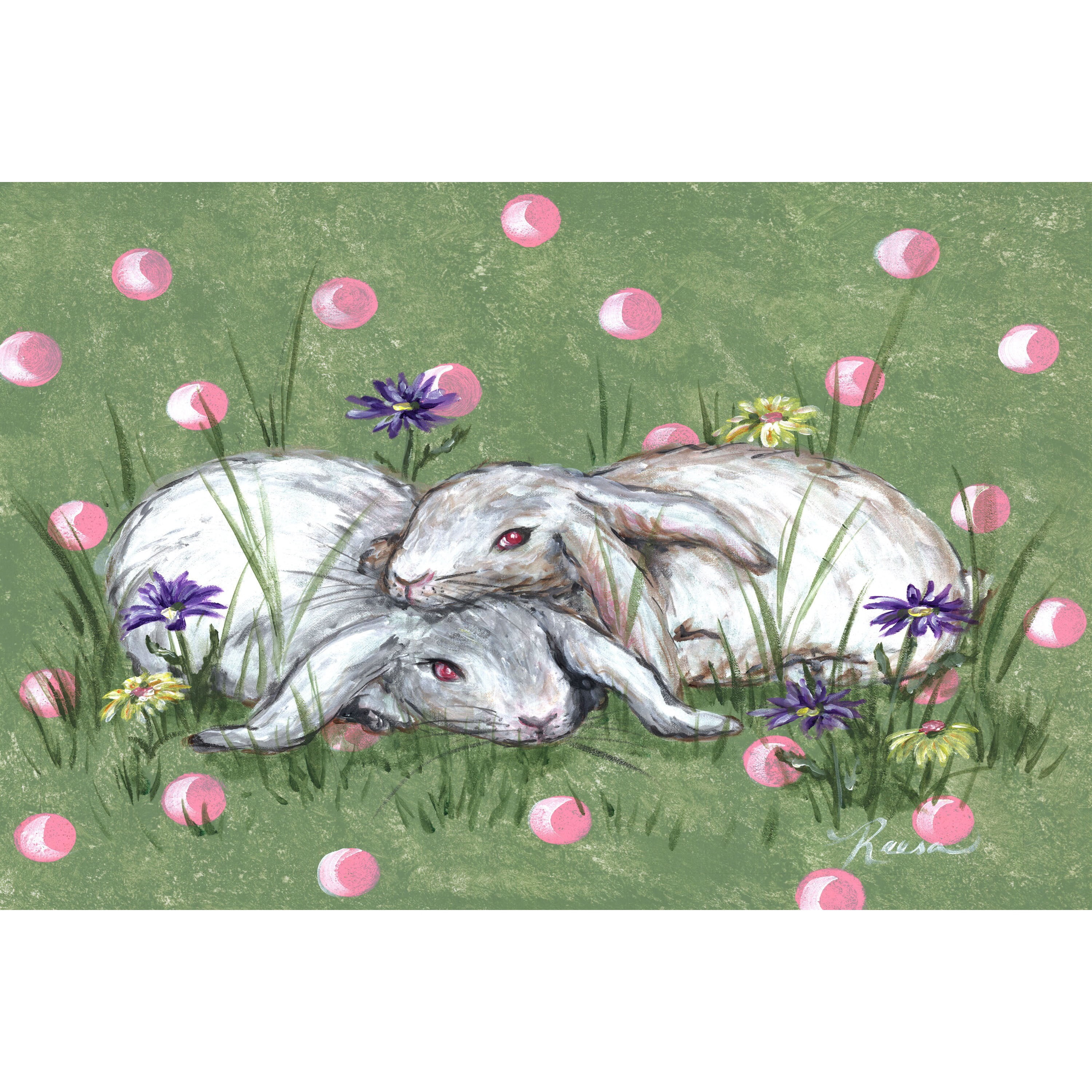 Marmont Hill "Bunny Love" by Reesa Qualia Painting Print on Wrapped Canvas