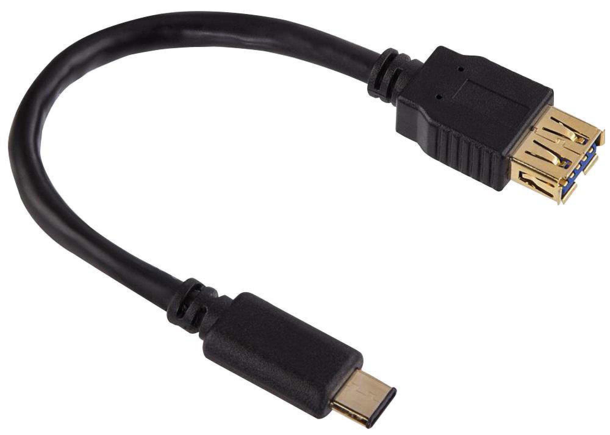 HAMA Gold Plated USB 3.0 TypeC Plug to A Socket Adaptor Lead, 0.15m