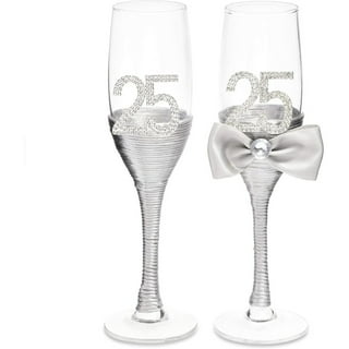 Set of 2 Glass Champagne Flutes Sparkling Wine Glasses Birthday Anniversary  Cheers 70 Years (8 oz Stemmed) 