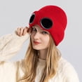 thumbnail image 2 of HJYCHN Winter Hats for Women Windproof Goggles Knitted Ski Hat Lined Warm Wool Cap for Men and Women Winter Hat Red One Size, 2 of 3