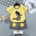 thumbnail image 2 of NIEWTR Baby Kids Boys Shorts Clothing Set, 6 12 18 24 Months 2T 3T 4T Short Sleeve Button Closure Shirt with Elastic Waist Shorts Dinosaur Outfits Children's Gift (Light Yellow,5-6 Years), 2 of 3