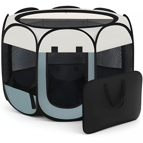 XIBUFE Dog Cat Playpen,Portable Puppy Pet Crate Indoor for Small Dogs Cats Rabbits,Foldable Dog Cage Enclosure for Outdoor,Pop Up Dogs Tent Kennel with Carrying Case,Grey
