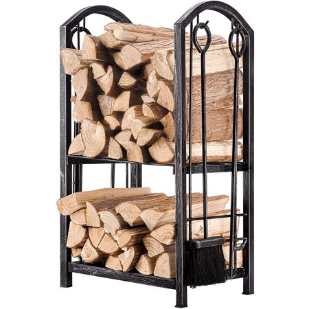 Firewood Rack Fireplace Tool Rack Indoor Wood Holders Fireplace Outdoor Log Holder Rack Lumber Storage Stacking Black Stove Wrought Iron Large Logs Bin Fireplace Tools Set Tongs Accessories