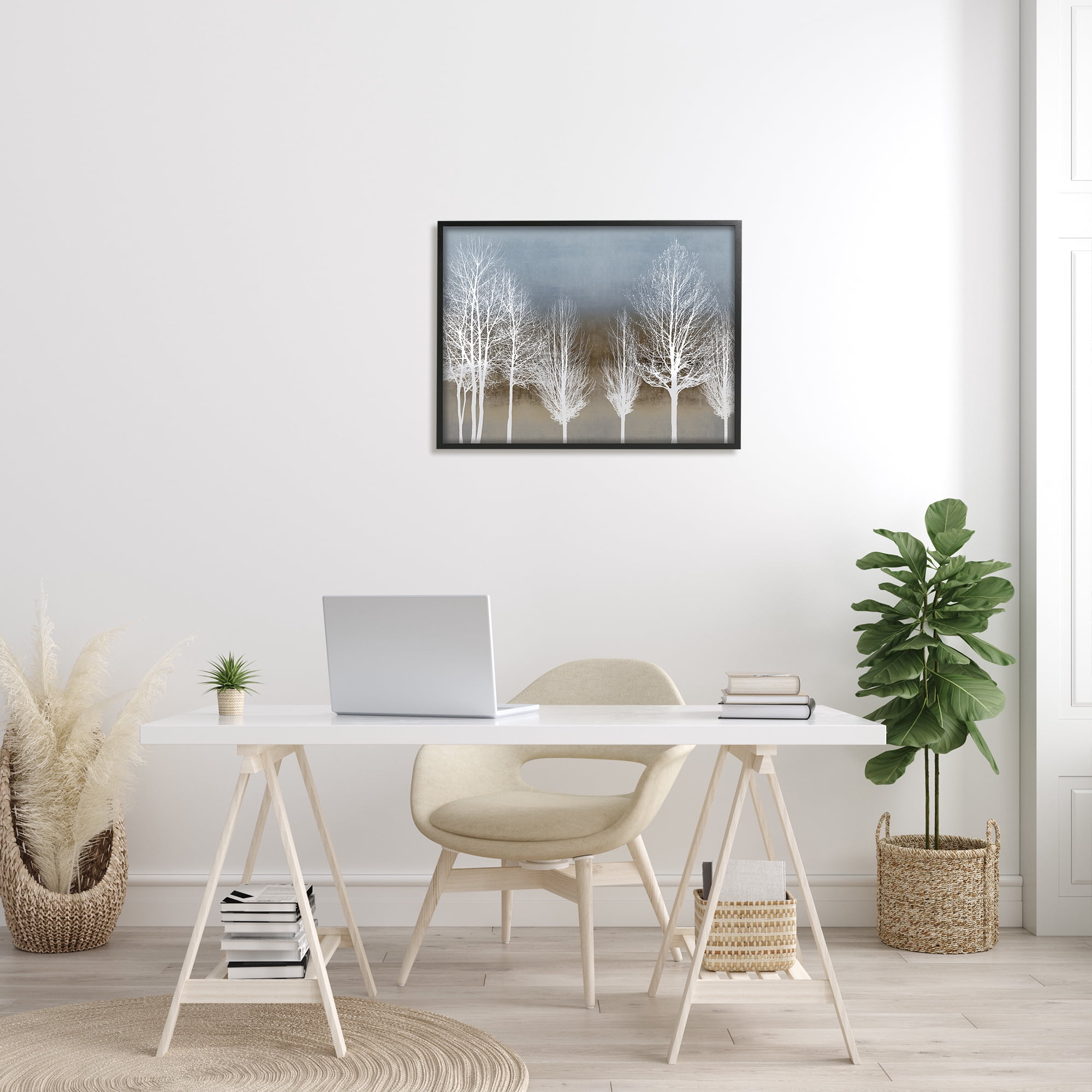 Stupell Industries Abstract Forest Line White Bare Tree Silhouettes Graphic Art Black Framed Art Print Wall Art, 24x30, by Kate Bennett