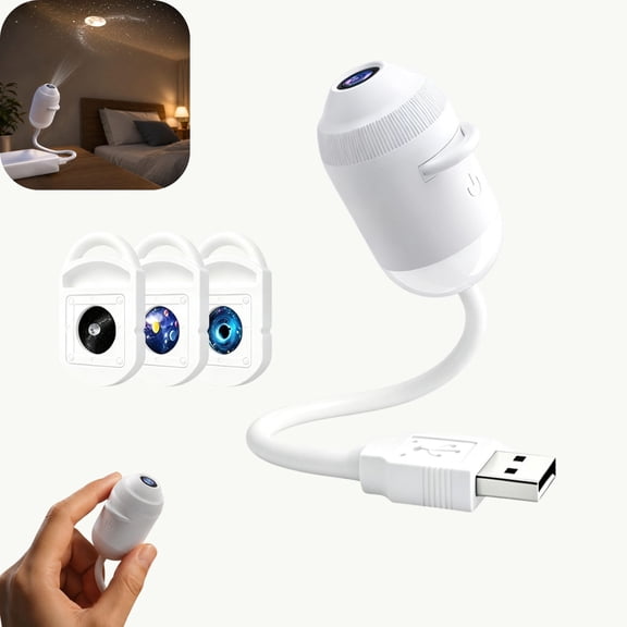 2-in-1 USB Starry Night Light Projector with Various Theme Replacement Pattern Slides, Flexible Gooseneck Galaxy Projector Lamp, Adjustable Brightness Starry Decor for Bedroom Car Ceiling