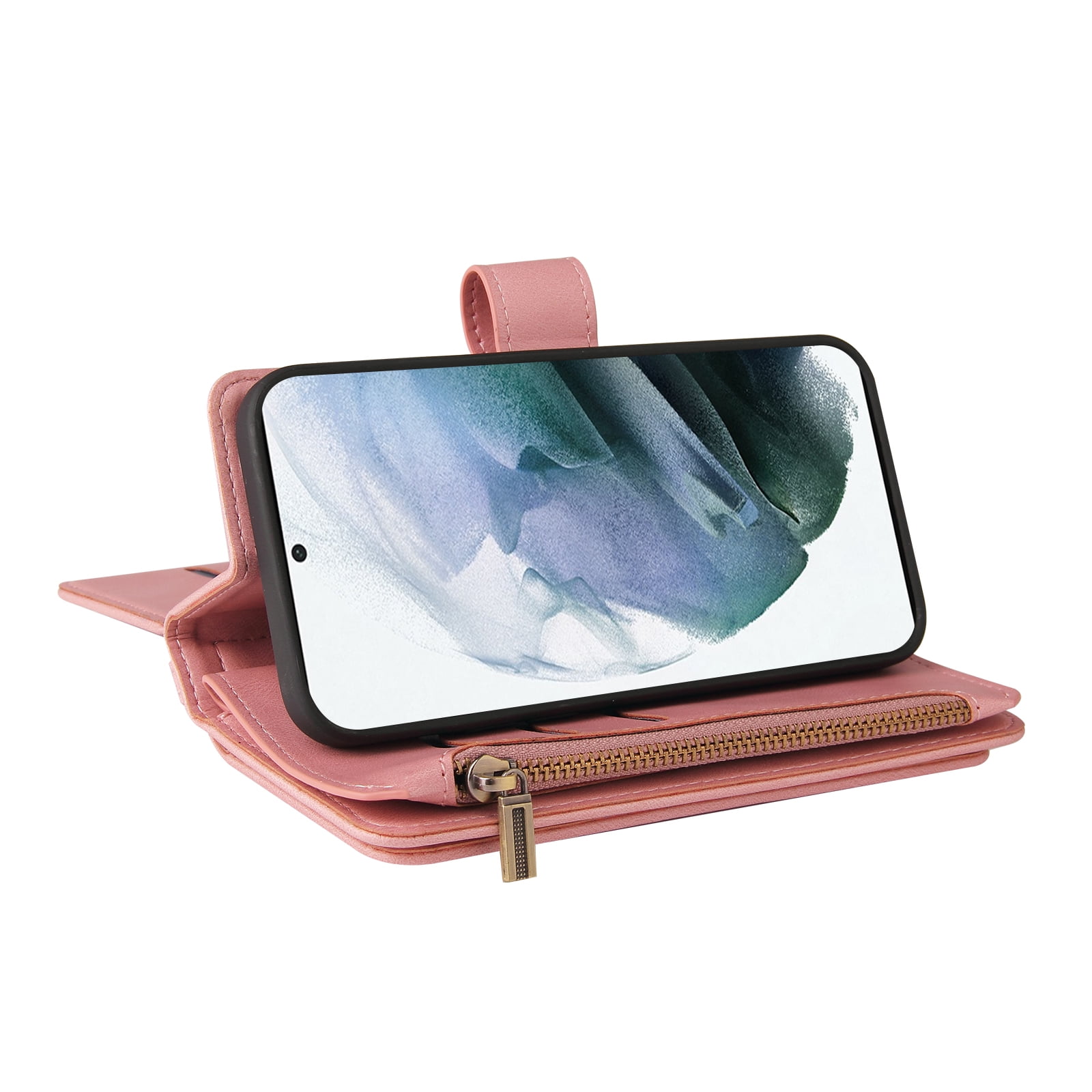 Wallet Case for Galaxy A03s, Magnetic Zipper Pouch Premium PU Leather with Kickstand Wallet Flip Shockproof Phone Case Wrist Strap Card Slots Holder Pocket Samsung Galaxy A03s,
Pink