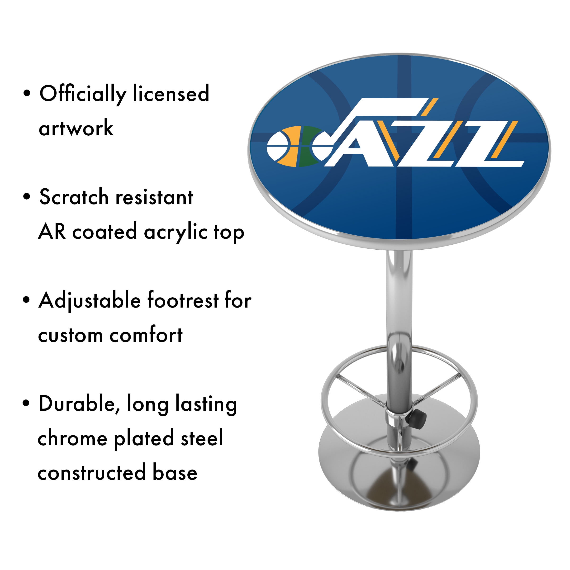Utah Jazz Fade Bar Table with Adjustable Footrest and Acrylic Top
