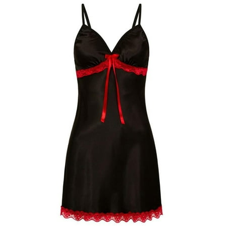 

Pudcoco Lingerie Women Silk Lace Dresses Babydoll Nightdress Nightgown Sleepwear