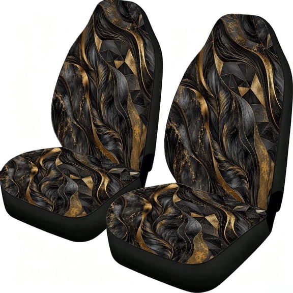 Odenmar Black Gold Abstract Car Seat Covers, 2-Piece Front Protectors, Made from Lightweight Mesh Fabric, Universal Fit for Trucks Vans Suvs