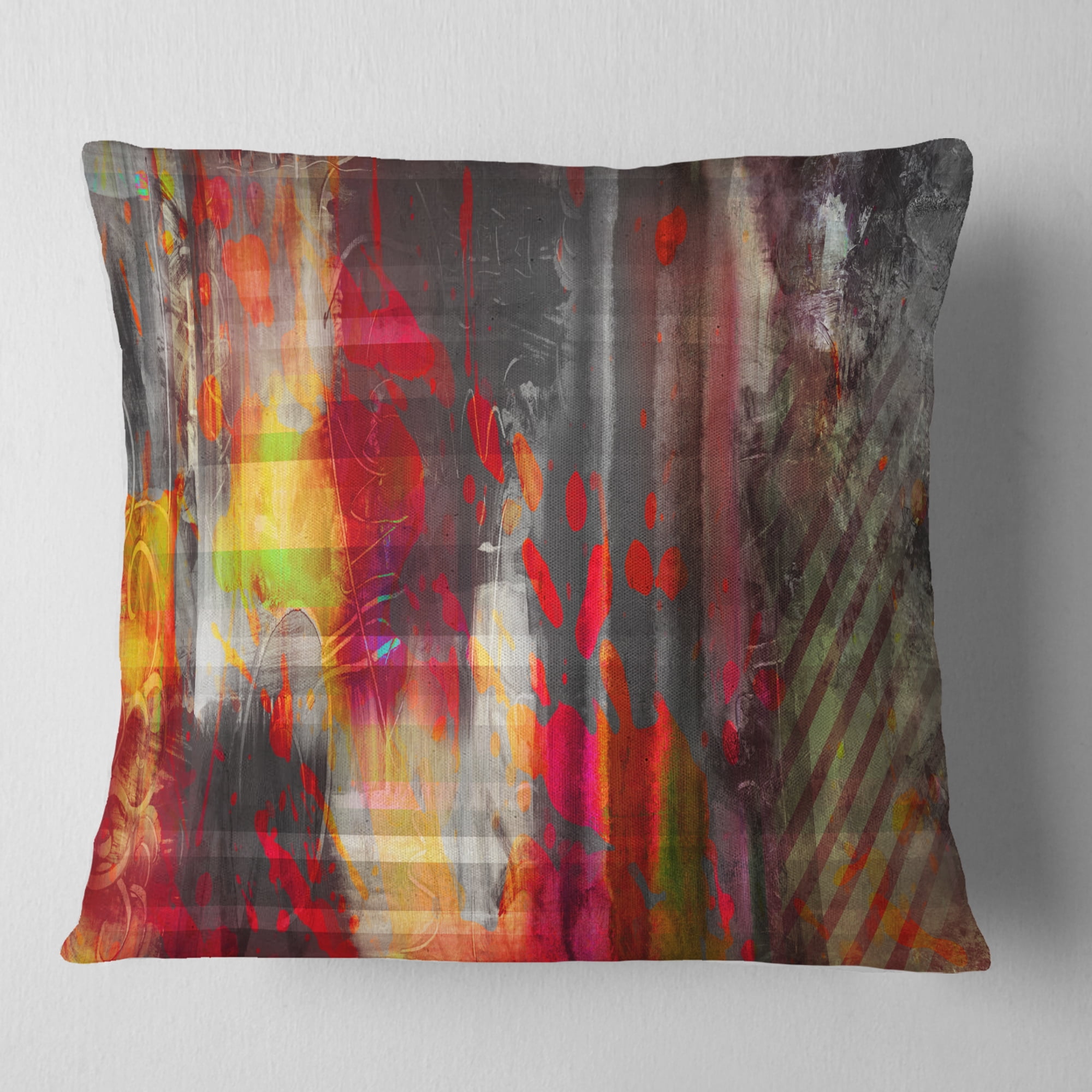 Designart Red Decorative Design - Abstract Throw Pillow - 16x16