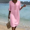 thumbnail image 2 of VBVC Women's V-Neck Ruffle Sleeve Midi Dress , Button Front Breathable Dress For Women , Ladies' Summer Beach Vacation Dresses with Pockets,Pink,S-2XL, 2 of 10