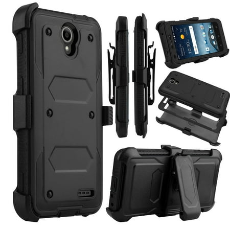Zte Prelude 2 Z669 Mignova for ZTE Prestige 2 Case, ZTE Prelude Plus Case, Heavy Duty Shockproof Full Body Protection Rugged Case Cover with Swivel Belt Clip and Kickstand for ZTE Prestige 2/ZTE Prelude Plus (Black) ()