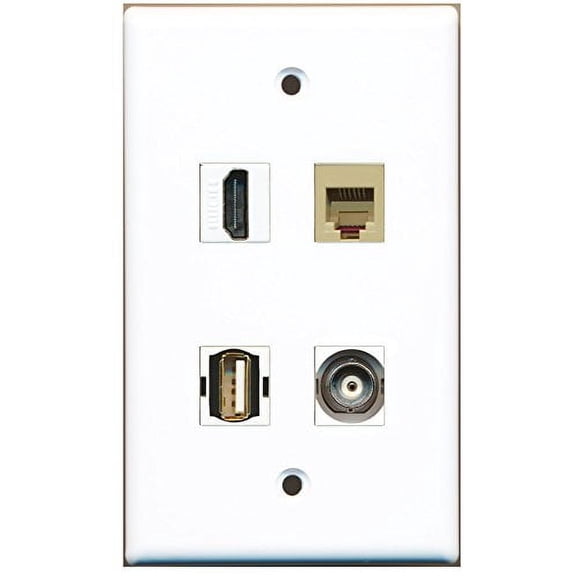 RiteAV - 1 Port HDMI 1 Port USB A-A 1 Port Phone RJ11 RJ12 Beige 1 Port BNC Wall Plate