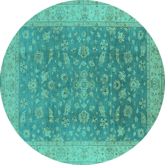 Ahgly Company Indoor Round Oriental Turquoise Blue Traditional Area Rugs, 8' Round