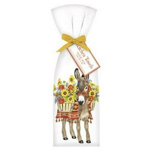 2 Donkey Sunflowers Ribbon Tied Flour Sack Towels