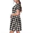 thumbnail image 2 of Fotbe Black and white houndstooth Pattern Dress Casual Womens Fashion Short Sleeve Maxi Dress T Shirt Dress Striped Long Color Block Maxi Dress, 2 of 6