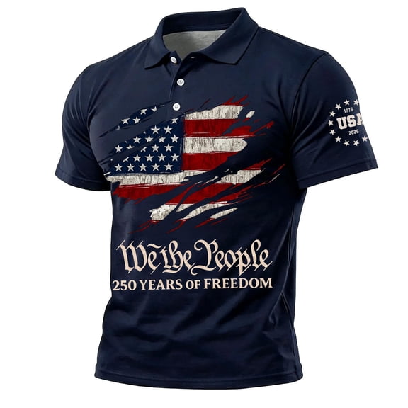 Zimjoy 250th Anniversary USA Polo Shirts for Men USA Flag Short Sleeve Fourth of July Shirts Henley Neck Patriotic Independence Day T Shirt, Navy L
