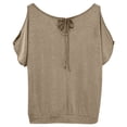 thumbnail image 4 of hlysgo Women Cold Shoulder Tops Short Sleeve Scoop Neck Tee Summer Casual Loose Fitting Solid Color Tunic Shirt Khaki,S, 4 of 6