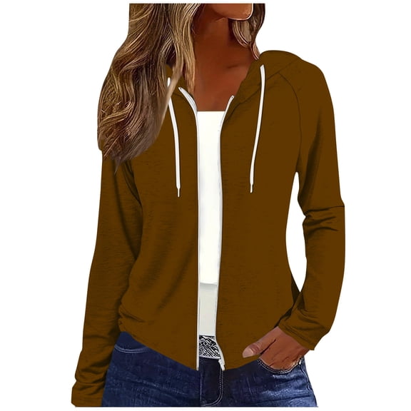 Ozmmyan Womens Lightweight Zip Up Hoodie Long Sleeve Drawstring Hooded Jacket Casual Solid Color Thin Coat