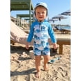 thumbnail image 5 of BemeyourBBs Newborn Baby Boy Girl One Piece Swimsuit with Sunhat Infant Boys Bathing Suit Long Sleeve Rash Guard UPF 50+ Turtle Shark Coconut Tree Printed Zipper Swimwear Summer Beachwear, 5 of 9