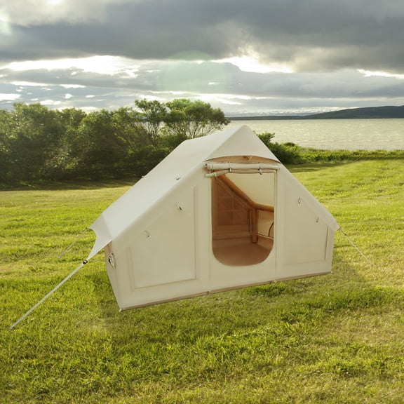 ToppiJoy Outdoor Portable Inflatable Camping Tent for 3-4 Persons Glamping Tents Easy Set up Waterproof Beige Canvas for Outdoor Camping