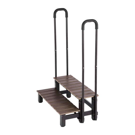 KFFKFF Durable Hot Tub Steps with Handrail, 2-Step Spa Stairs, 550lbs Load Capacity, 32.3in Wide, Steel & Plastic Construction, Quick Assembly, Non-Slip Design for Pools, RVs, Patios, and Decks