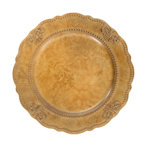 100-Pcs Gold Antique Charger Plates 13" - Beaded Edge Floral Relief, European Retro Style, Plastic Material, Lightweight, Decorative Placemats for Weddings/Banquets/Dinner