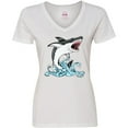 thumbnail image 3 of Inktastic Great White Shark Jumping Women's V-Neck T-Shirt, 3 of 5