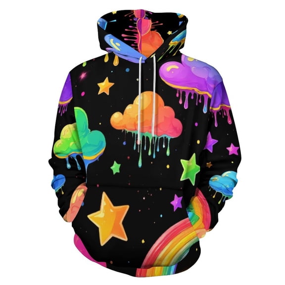 Colorful Clouds And Rainbows Pattern Men's Women Vintage 3D Hooded Sweatshirt - All-Season Loose Fit Streetwear