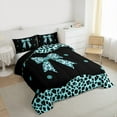 thumbnail image 3 of Castle Fairy Child Teens Adults Cheetah Print Bow Knot 3 Pieces Queen Comforter Set,Old Fashion Leopard Print Ultra Soft Bedding Sets,Black Blue Bedding Comforter Set Breathable, 3 of 8